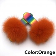 Glitter Real Fur Fox Slides Furry Slippers Multicolor Fluffy Slides