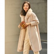 Women Wool Blends Coat Rex Rabbit Fur Liner Fox Fur Collar