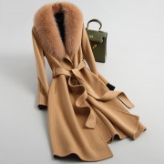 100% Wool Coat Jacket with Real Fox Fur Collar Overcoats Jackets