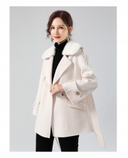 100% Wool Coat Jacket with Real Mink Fur Collar Overcoats Jackets