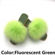 Women Jelly Fox Fur Slides Fluffy Sippers Raccoon Fur Slides