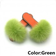 Glitter Real Fur Fox Slides Furry Slippers Multicolor Raccoon Fluffy Slides