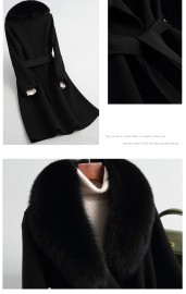 100% Wool Coat Jacket with Real Fox Fur Collar Overcoats Jackets