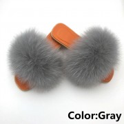 Women Jelly Fox Fur Slides Fluffy Sippers Raccoon Fur Slides