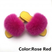 Women Jelly Real Fur Fox Slides Furry Slippers Multicolor Raccoon Fluffy Slides