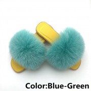 Women Jelly Real Fur Fox Slides Furry Slippers Multicolor Raccoon Fluffy Slides