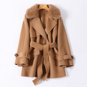 100% Wool Coat Jacket with Real Mink Fur Collar Overcoats Jackets