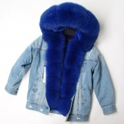 Natural Rabbit Fur Lined Denim Jacket Women Fox Fur Parka