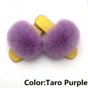 Women Jelly Real Fur Fox Slides Furry Slippers Multicolor Raccoon Fluffy Slides