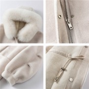 Women Real Wool Fur Coat with Fox Fur Collar Hood