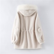 Women Real Wool Fur Coat with Fox Fur Collar Hood