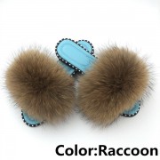 Summer Real Fur Fox Slides Furry Slippers Multicolor Fluffy Slides