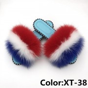 Summer Real Fur Fox Slides Furry Slippers Multicolor Fluffy Slides