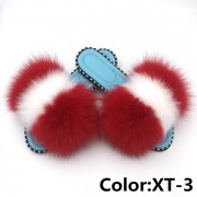 Summer Real Fur Fox Slides Furry Slippers Multicolor Fluffy Slides