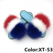 Summer Real Fur Fox Slides Furry Slippers Multicolor Fluffy Slides