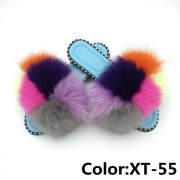 Summer Real Fur Fox Slides Furry Slippers Multicolor Fluffy Slides