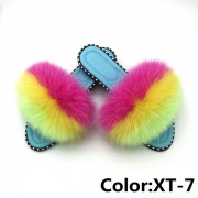 Summer Real Fur Fox Slides Furry Slippers Multicolor Fluffy Slides