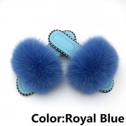 Summer Real Fur Fox Slides Furry Slippers Multicolor Fluffy Slides