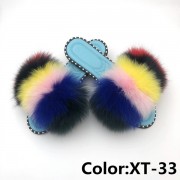 Summer Real Fur Fox Slides Furry Slippers Multicolor Fluffy Slides