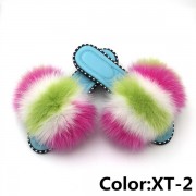 Summer Real Fur Fox Slides Furry Slippers Multicolor Fluffy Slides