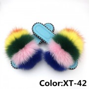 Summer Real Fur Fox Slides Furry Slippers Multicolor Fluffy Slides