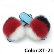 Summer Real Fur Fox Slides Furry Slippers Multicolor Fluffy Slides