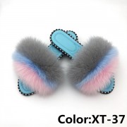 Summer Real Fur Fox Slides Furry Slippers Multicolor Fluffy Slides