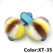 Summer Real Fur Fox Slides Furry Slippers Multicolor Fluffy Slides