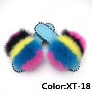 Summer Real Fur Fox Slides Furry Slippers Multicolor Fluffy Slides