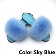 Summer Real Fur Fox Slides Furry Slippers Multicolor Fluffy Slides