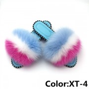 Summer Real Fur Fox Slides Furry Slippers Multicolor Fluffy Slides