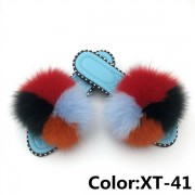 Summer Real Fur Fox Slides Furry Slippers Multicolor Fluffy Slides