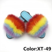 Summer Real Fur Fox Slides Furry Slippers Multicolor Fluffy Slides