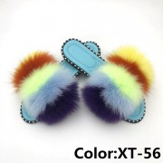 Summer Real Fur Fox Slides Furry Slippers Multicolor Fluffy Slides