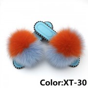 Summer Real Fur Fox Slides Furry Slippers Multicolor Fluffy Slides