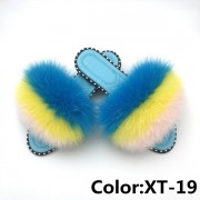 Summer Real Fur Fox Slides Furry Slippers Multicolor Fluffy Slides