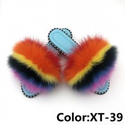 Summer Real Fur Fox Slides Furry Slippers Multicolor Fluffy Slides