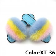 Summer Real Fur Fox Slides Furry Slippers Multicolor Fluffy Slides