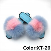 Summer Real Fur Fox Slides Furry Slippers Multicolor Fluffy Slides