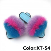 Summer Real Fur Fox Slides Furry Slippers Multicolor Fluffy Slides