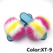 Summer Real Fur Fox Slides Furry Slippers Multicolor Fluffy Slides