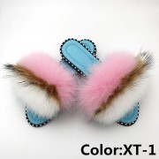 Summer Real Fur Fox Slides Furry Slippers Multicolor Fluffy Slides