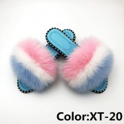 Summer Real Fur Fox Slides Furry Slippers Multicolor Fluffy Slides