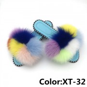 Summer Real Fur Fox Slides Furry Slippers Multicolor Fluffy Slides