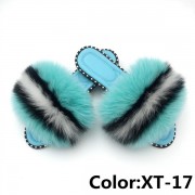 Summer Real Fur Fox Slides Furry Slippers Multicolor Fluffy Slides