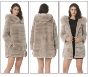 Women Real Rex Rabbit Fur Coat with Hood