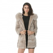 Women Real Rex Rabbit Fur Coat with Hood