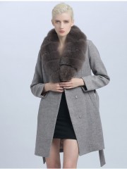 Women New Style Cashmere Wool Winter Coat with Fur Collar