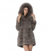 Women Real Rex Rabbit Fur Coat with Hood