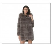 Women Real Rex Rabbit Fur Coat with Hood